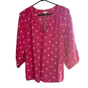 Crown & Ivy Pink Daisy Print Long Sleeve Top Size L